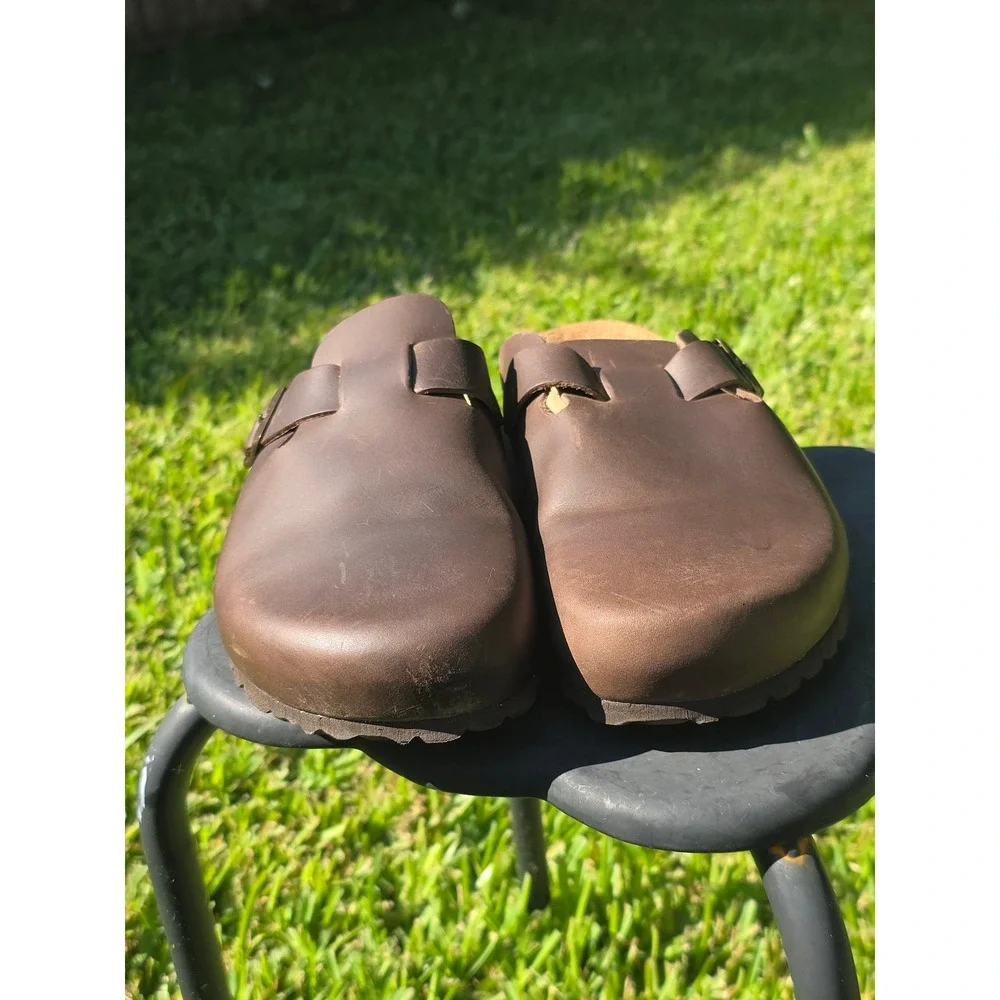 Autenti by Penta Brown Leather Clogs Mules Buckle Cork Footbed Made in Spain 43